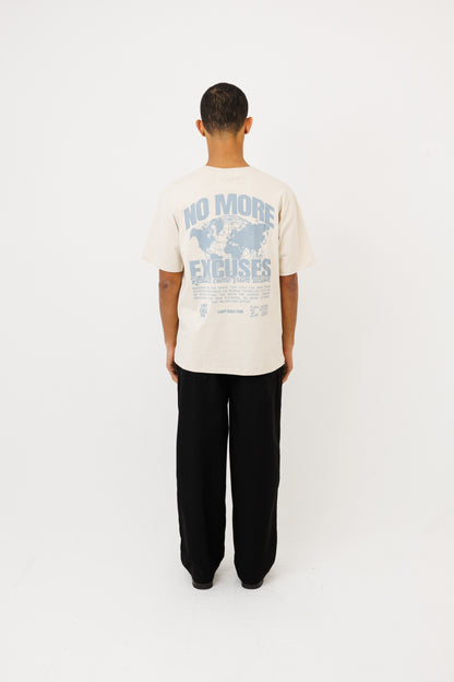 NO EXCUSES (NOEXBS) T-SHIRT (BEIGE/ SUBDED BLUE)