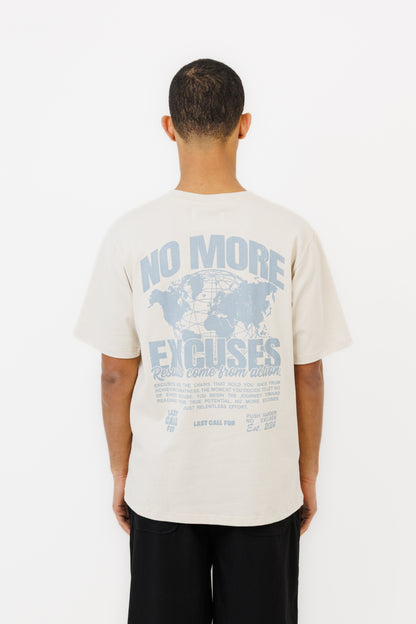 NO EXCUSES (NOEXBS) T-SHIRT (BEIGE/ SUBDED BLUE)