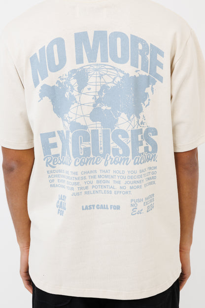 NO EXCUSES (NOEXBS) T-SHIRT (BEIGE/ SUBDED BLUE)