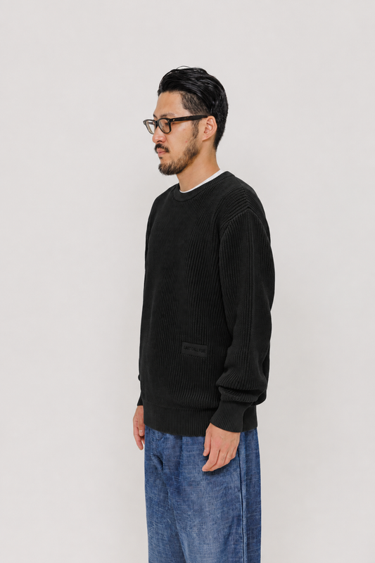 Pull Auron noir Last Call For, coupe classique en coton torsadé avec bords-côtes — photo produit 06
