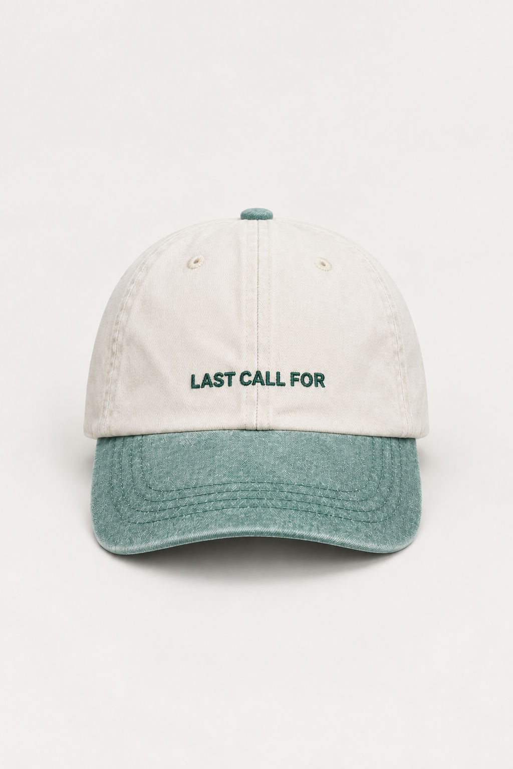 Casquette Logo Box beige et vert foncé Last Call For, visière légèrement courbée — photo produit 01