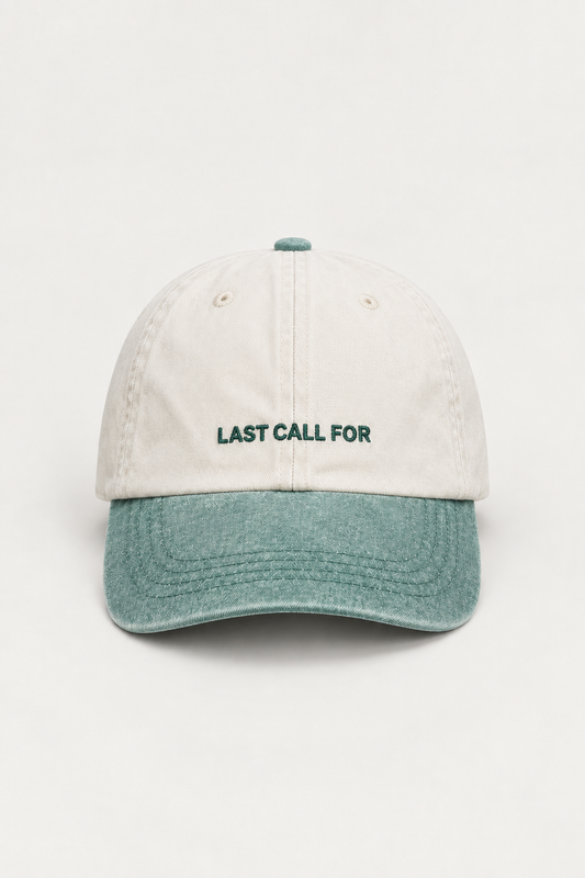 Casquette Logo Box beige et vert foncé Last Call For, visière légèrement courbée — photo produit 01
