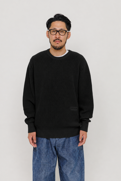 Pull Auron noir Last Call For, coupe classique en coton torsadé avec bords-côtes — photo produit 03