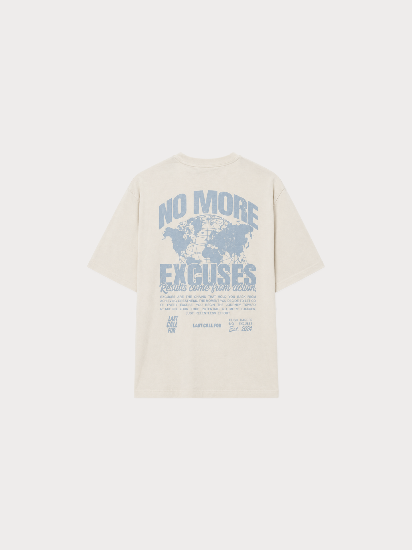 NO EXCUSES (NOEXBS) T-SHIRT (BEIGE/ SUBDED BLUE)