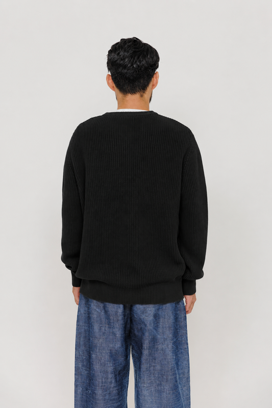 Pull Auron noir Last Call For, coupe classique en coton torsadé avec bords-côtes — photo produit 05
