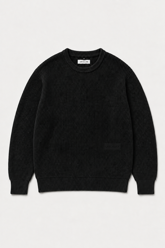 Pull Auron noir Last Call For, coupe classique en coton torsadé avec bords-côtes — photo produit 01