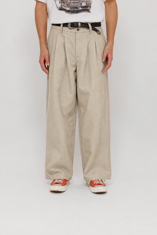 Pantalon Deiba Soybean 5 Last Call For, coupe ample à double pince en coton Tebal — photo produit 02